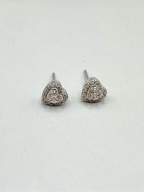 Sterling Silver SU Diamond Accent Halo Heart Post Earrings